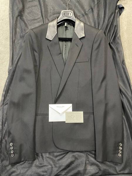 超希少!!新品! 付属品完備 !dior homme ディオールオム 5EH2021083 襟レザージャケット46 エディ期 スモーキングチューブジャケット