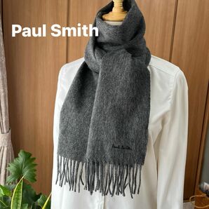 Paul Smith 《未使用》マフラー　チャコールグレー　ロゴ刺繍　ラムズウール