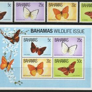 切手 H479 バハマ 昆虫 蝶 4V完+SL1完 1983年発行 未使用の画像1