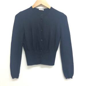 *miumiu cardigan 36 dark blue MiuMiu lady's wool 100% ound-necked two or more successful bids including in a package OK B240215-7*