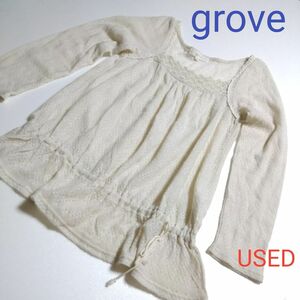 最終値下げ★USED★grove・グローブ★レディーストップス・ニット★春秋向け★Mサイズ・アイボリー系・レース付き