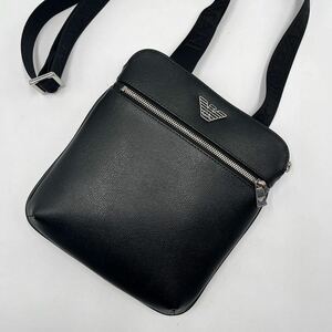 1円 【極美品】EMPORIO ARMANI エンポリオアルマーニ サコッシュ ショルダーバッグ ポシェット 斜め掛け レザー ブラック メンズ ビジネス