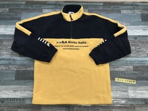 FILA フィラ キッズ ロゴ刺繍 フリース バイカラー ハーフジップ プルオーバーカットソー 160 黄色紺
