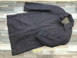 MEN'S COAT メンズ ブロックチェック ロングコート 91 紺