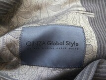 GINZA GLOBAL STYLE メンズ 肩パッド入 秋冬 ストライプ テーラードジャケット ダークグレーチャコールグレー白_画像2