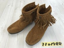 MINNETONKA ミネトンカ レディース スエード フリンジ バックファスナー ショートブーツ ライトブラウン_画像1