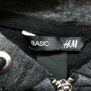 H&M BASIC エイチアンドエム メンズ 綿ポリエステル ジップパーカー 小さいサイズ XS 黒グレーの画像2