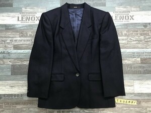 美品！DAKS ダックス レディース 肩パッド入 起毛 ワンボタン ジャケット 裏地 タスマニア&カシミヤ混 9AR ネイビー