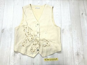 Duet fashion レディース 蝶々刺繍入り 薄手 ベスト ライトベージュ