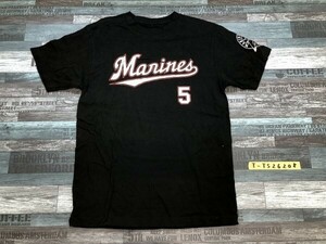 千葉ロッテマリーンズ メンズ 5番 イシミネ ラメプリント 半袖Tシャツ L 黒