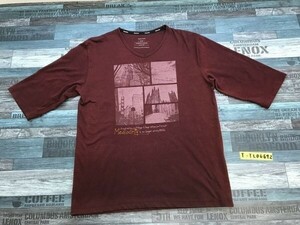 MOSSIMO モッシモ メンズ フォトプリント 五分袖Tシャツ L えんじ色