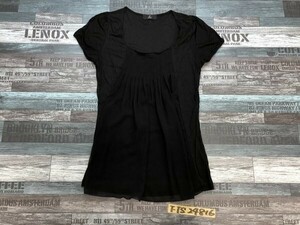 INED Ined lady's pleat thin short sleeves T-shirt 9 black 