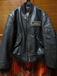 USA製 80s 90s ビンテージ HARLEY DAVIDSON ハーレーダビッドソン MA-1 レザー フライト type ジャケット ■ ハーレー MA1 A2 ライダース