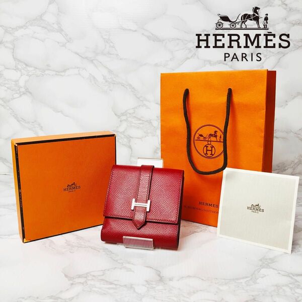 未使用級 極美品 HERMES エルメス ベアン コンパクト 財布 赤 レッド 032