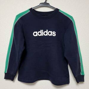 adidas Adidas детский длинный рукав футболка 140 размер хлопок 100 круглый вырез Logo принт tops темно синий × зеленый цвет серия темно-синий cut and sewn для мальчика ребенок одежда 
