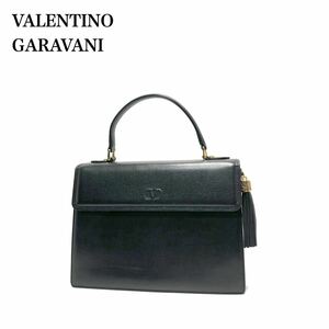 ☆美品☆ VALENTINO GARAVANIヴァレンティノ レザー エンボスVロゴ タッセル ハンドバッグ フォーマルバッグ