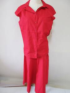 MOGA Moga setup short sleeves shirt long skirt red cotton BIGI(B61)