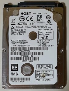 4240 2.5インチ内蔵SATAハードディスク 7mm 500GB HGST HTS545050A7E680 LIFEBOOK AH53/R Windows8.1リカバリ領域あり 使用890時間 正常