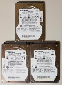 4230 2.5インチ内蔵SATAハードディスク 640GB 3個まとめて 東芝 MK6475GSX 9.5mm 5400rpm 正常 2857/2947/24516時間 Mac/Win