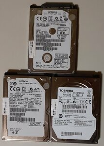 4262 2.5インチ内蔵SATAハードディスク 160GB 3個 日立 HTS543216A7A384 / 日立 HTS545016B9A300 / 東芝 MK1676GSX 正常 Mac/Win