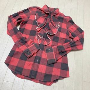 3818☆ RALPH LAUREN ラルフローレン トップス シャツ カジュアルシャツ フリルシャツ レディース 11 レッド チェック柄