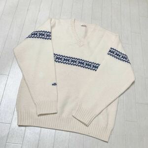 3835☆ ellesse エレッセ トップス ニット セーター Vネックセーター カジュアル レディース オフホワイト 柄