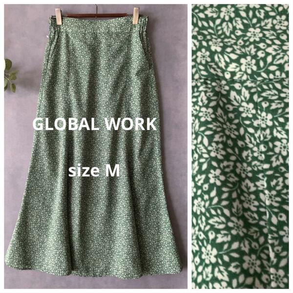 未使用品★GLOBAL WORK グリーン子花柄ロングスカート