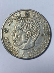 スウェーデン　1956　2クローナ銀貨　グスタフ6世アドルフ
