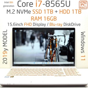 ★2019yモデル★Windows11★Core i7-8565U★M.2 NVMe SSD 1TB + HDD 1TB / DDR4 16GB / BD / USB-C / カメラ★15.6型FHD液晶★AH53/D1★