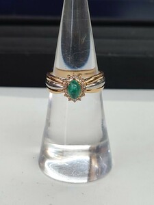 K18/Pt900 combination (18 gold / platinum 900) fashion ring emerald diamond ring Showa Retro 