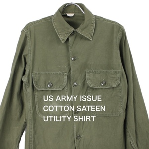 米軍 コットンサテン ユーティリティシャツ 筒袖 14.1/2x31　64年 実物 ミリタリーシャツ [9018799]