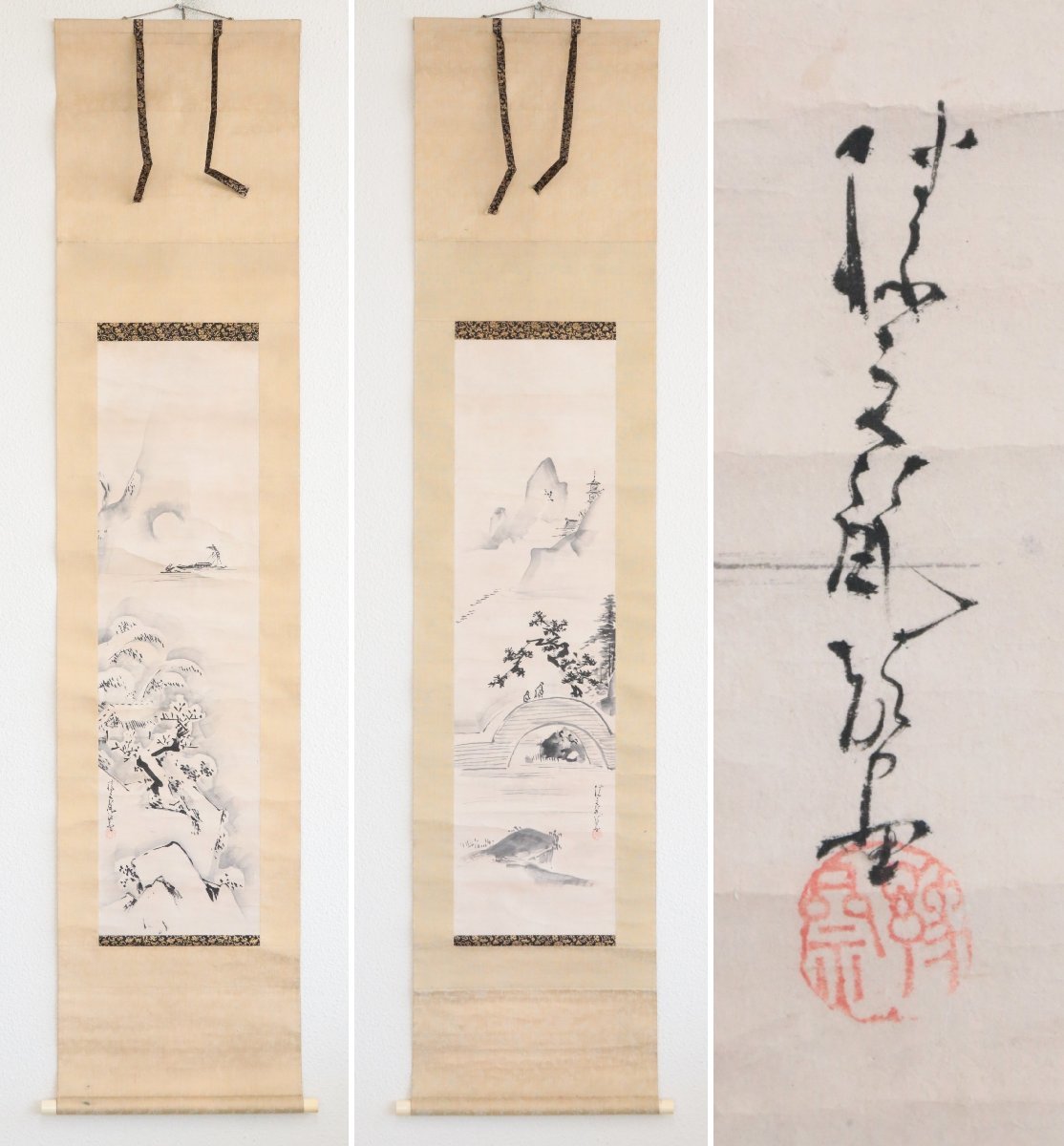 [Reproduction] Kato Bunrei, teacher of Tani Buncho, Ink-wash landscape, paper scroll, pair of hanging scrolls, calligraphy, Japanese painting, ink painting, Japanese art, Artwork, Painting, Ink painting