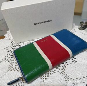 希少カラー　BALENCIAGA バレンシアガ 長財布 トリコロールカラー 本革 