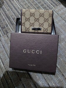 新品同様 グッチ キャンバス GG柄 希少 名刺入れ カードケース 本革 ブラウン レザー 総柄 GUCCI