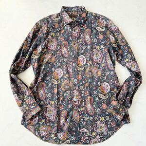 未使用 最高級 ETRO 2XL相当 長袖シャツ ペイズリー 花柄 マルチカラー ボタンダウン コットン 総柄 ドレスシャツ サイズ44 エトロ