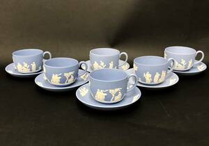 2◆【 6客セット 】WEDGWOOD ウェッジウッド ジャスパー カップ＆ソーサー 洋食器 陶器 青 ブルー ホワイト コーヒー 