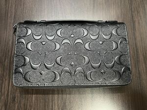 COACH コーチ ダブルジップ シグネチャー オーガナイザー 長財布 ダブルファスナー ブラック メンズ