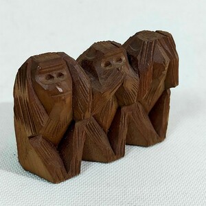 ★レトロ★木彫り　置物　三猿　見ざる聞かざる言わざる　猿　サル