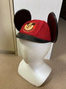 レア DISNEY 東京ディズニーランド イヤーハット ミッキーマウス ウールフェルト 帽子 赤 80's オープン初期 昭和レトロ ビンテージ 当時物