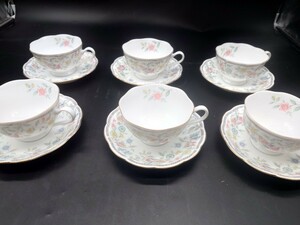 【 NARUMI ナルミ】レトロ 花柄　カップ ソーサー6客セット売り　中古　金彩　検 ロイヤルアルバート ROYAL ALBERT 食器 ティーカップ