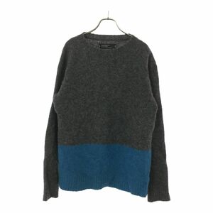 二シカ 日本製 ウール 長袖 セーター グレー×ブルー nisica ニット メンズ 240210