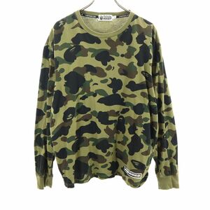 アベイシングエイプ 迷彩 長袖 バックプリント Tシャツ XL カーキ系 A BATHING APE メンズ 240217