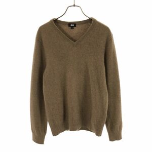 ユニクロ 長袖 カシミヤ100% Vネック セーター L ブラウン系 UNIQLO ニット メンズ 240224