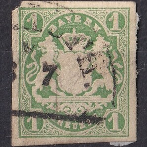 1867/68年旧ドイツ バイエルン州 紋章図案切手 1Kr.の画像1