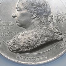 【1円スタート】 ヴィクトリア女王　治世60周年記念　75㎜ ホワイトメタル メダル 1897年　イギリス NGC　英国　アンティークコイン 銀貨_画像3