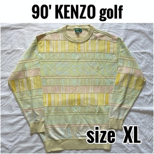 90' KENZO 柄物 ニット セーター 日本製 ケンゾー ゴルフ サイズ4 L〜XL相当 小杉産業 ビンテージ 昭和 y2k