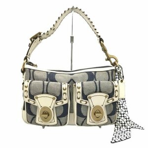 美品 COACH コーチ　ショルダーバッグ 10489 シグネチャー柄 デニム×レザー ダークネイビー×白 バッグ レディース 保存袋付き　MB fe ABH