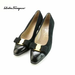 Salvatore Ferragamo Salvatore Ferragamo 6 1/2 24.0 Насосы итальянская лента ленты вала ленты замши черная/lc55