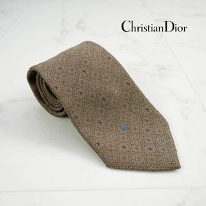 美品 Christian Dior クリスチャンディオール ネクタイ アメリカ製 総柄 ブラウン@FG19