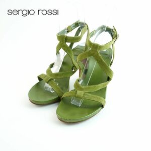 Sergio Rossi セルジオ ロッシ 36 1/2 23.5 サンダル イタリア製 アンクルストラップ レザー グリーン/MC6